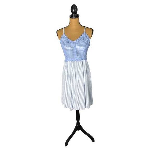 SO Dresses & Skirts - SO Blue Crochet Striped Sundress Womens L. White Blue Coastal Grandma Runs Small